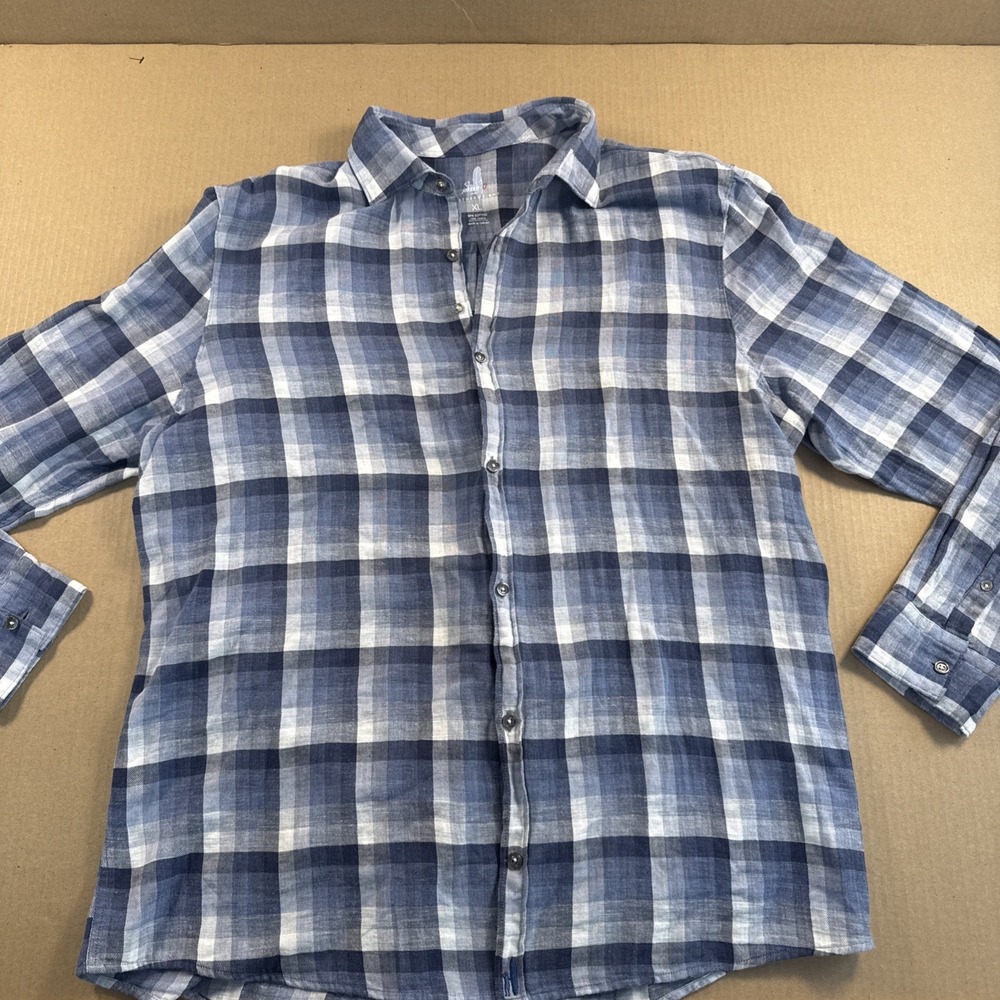johnnie-O Men's Roth Featherweight Woven Button Down Shirt Blue Size XL